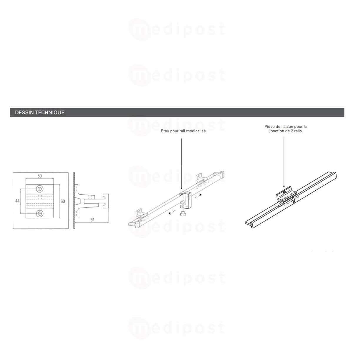 Etau pour rail en aluminium anodise fixation 16mm M02