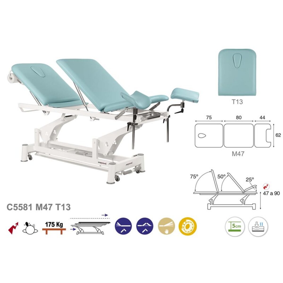 ASCC81 C5981C7981C5581C7581 Fauteuil gynecologique T13 62x200 serie C81 M02