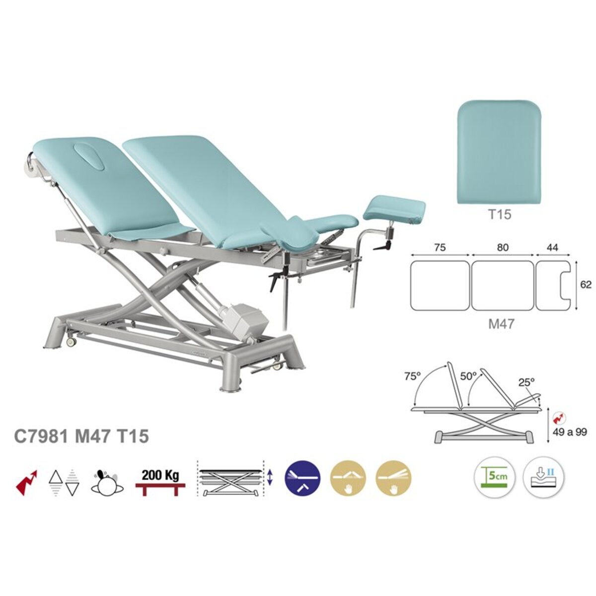 ASCC81 C5981C7981C5581C7581 Fauteuil gynecologique T13 62x200 serie C81 M05