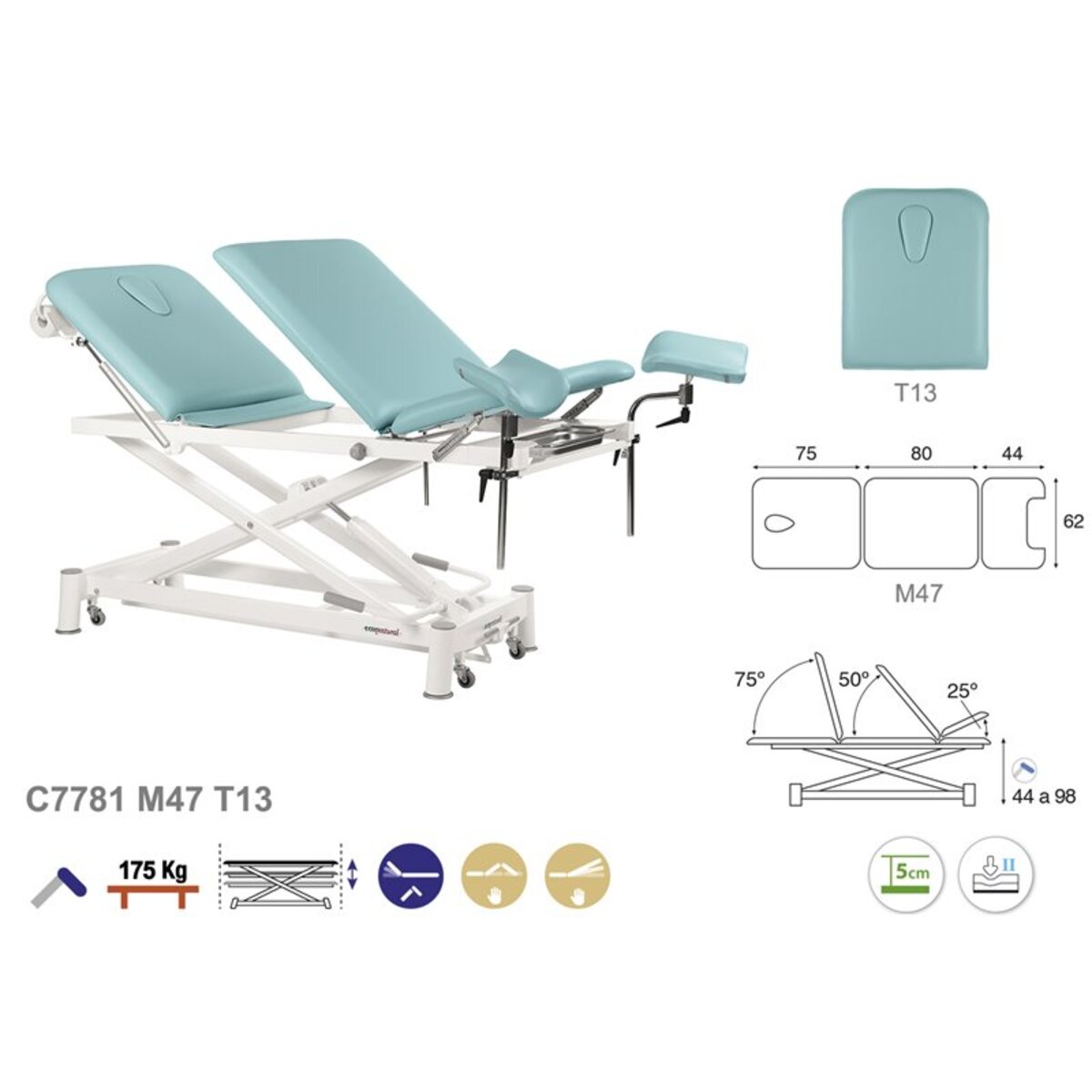 ASCC81 C5981C7981C5581C7581 Fauteuil gynecologique T13 62x200 serie C81 M07