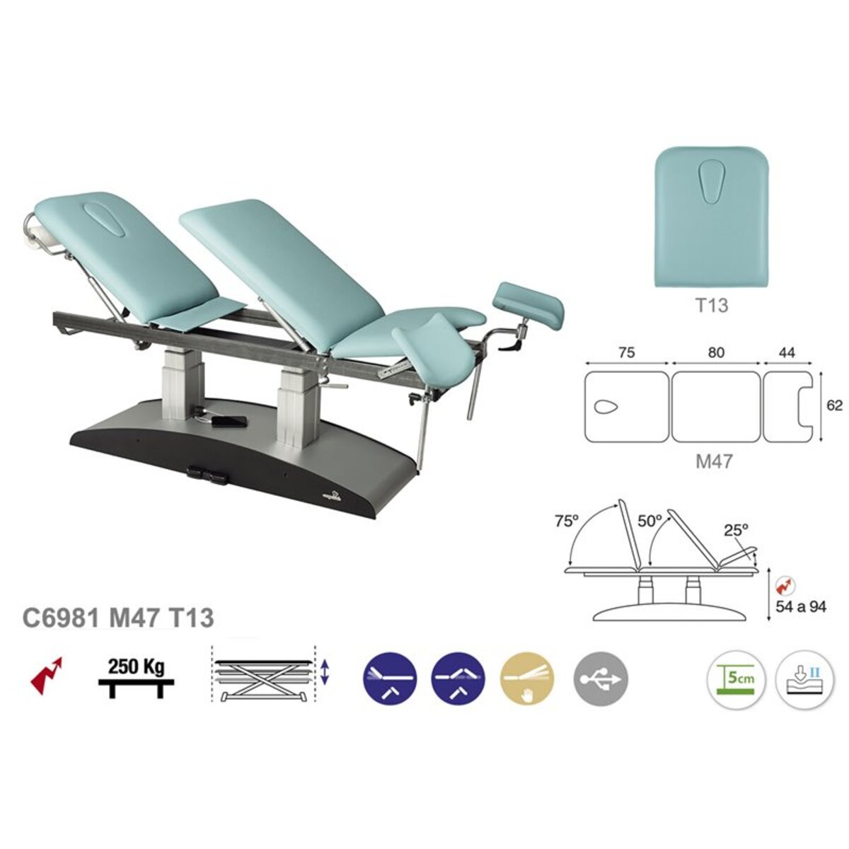 ASCC81 C5981C7981C5581C7581 Fauteuil gynecologique T13 62x200 serie C81 M09