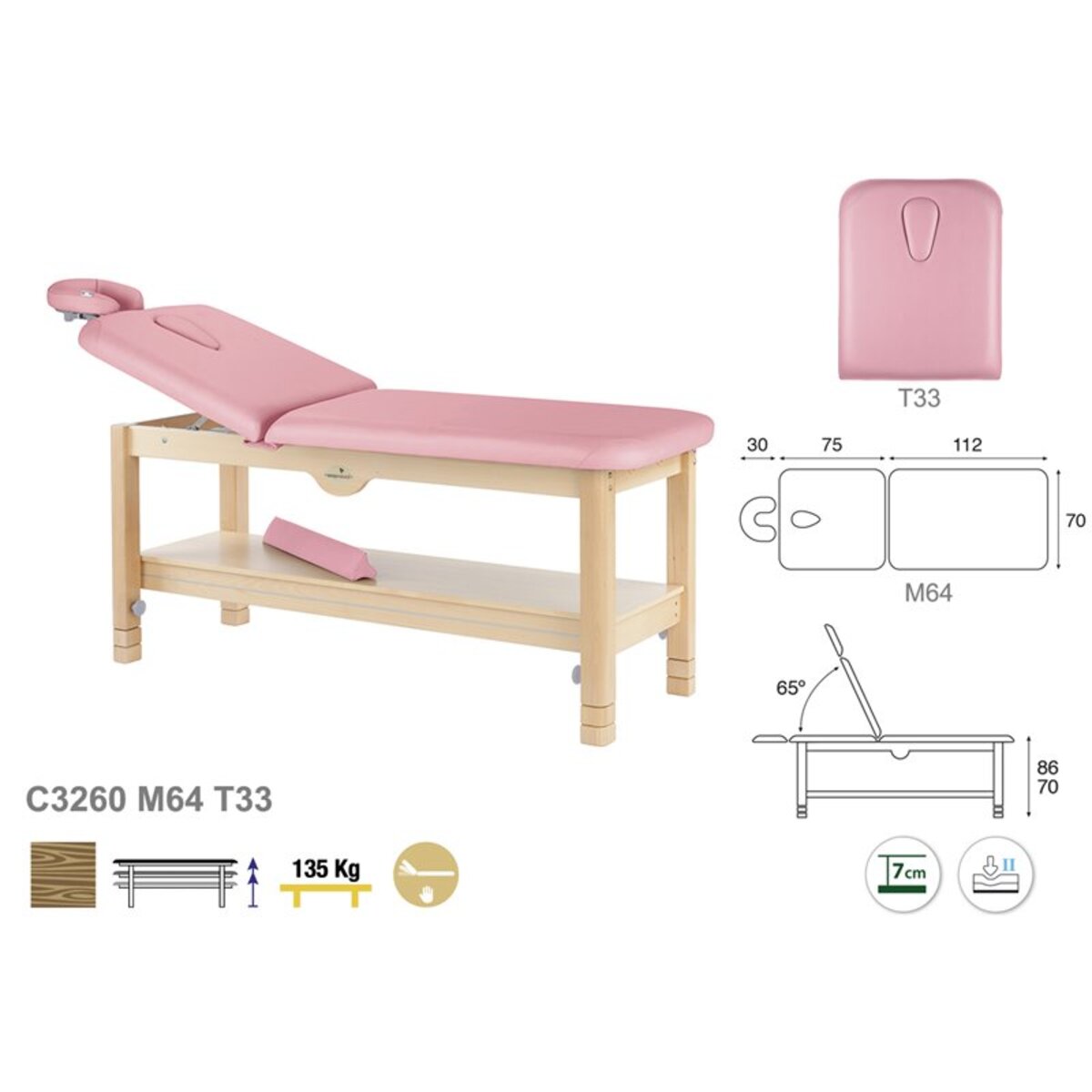 ASCC32P2 C3240WC3260C3250WC3270 Table fixe bois 2 plans T33 70x188 serie C32 M03