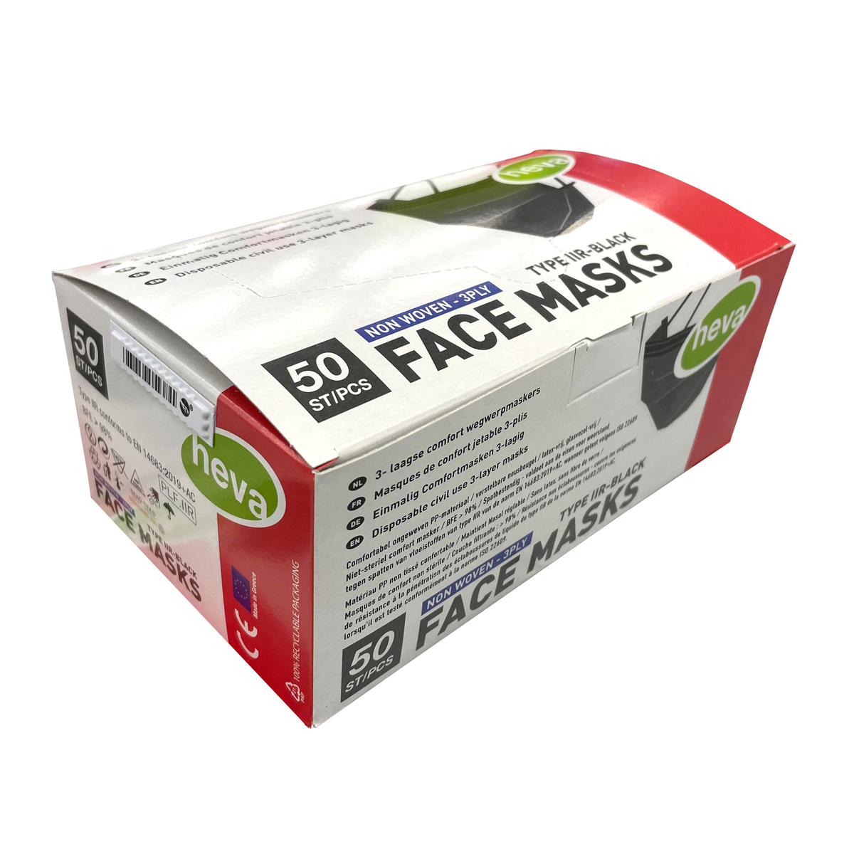 161BLK Masque de protection noir type IIR à usage unique M02