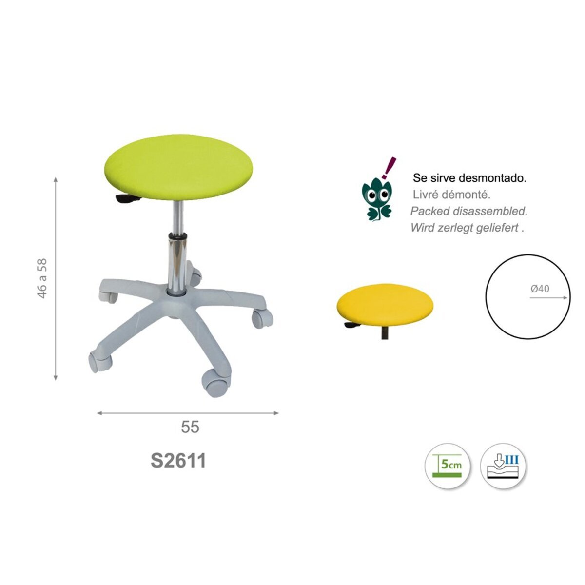 S261130 Tabouret circulaire Ecopostural base nylon M02