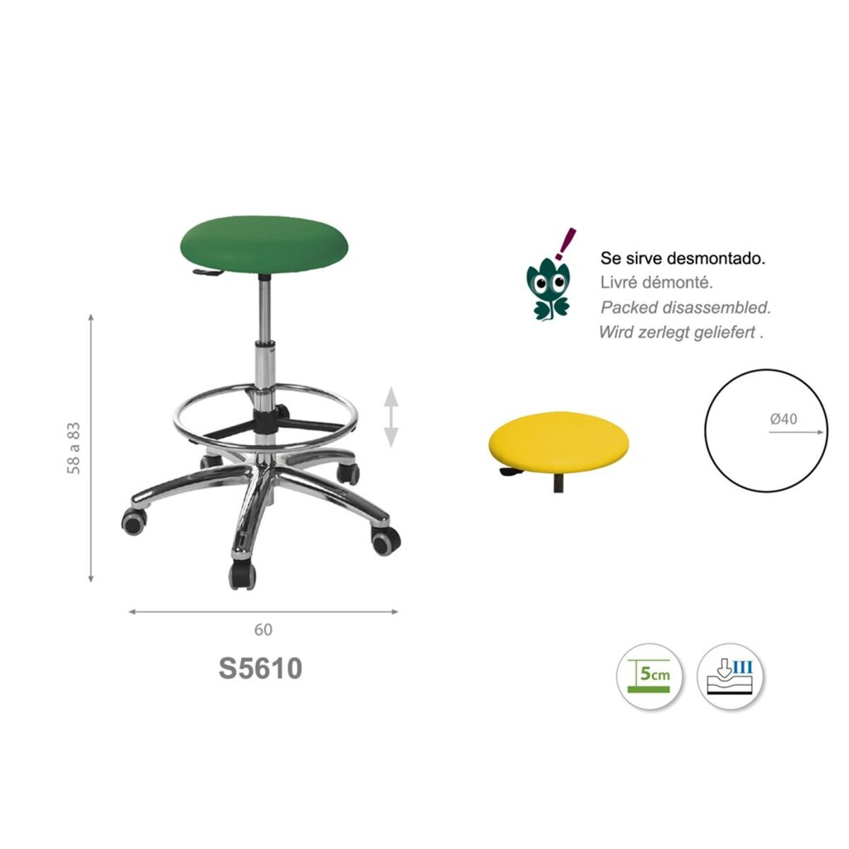 S561030 Tabouret circulaire Ecopostural base aluminium avec reposepied M02