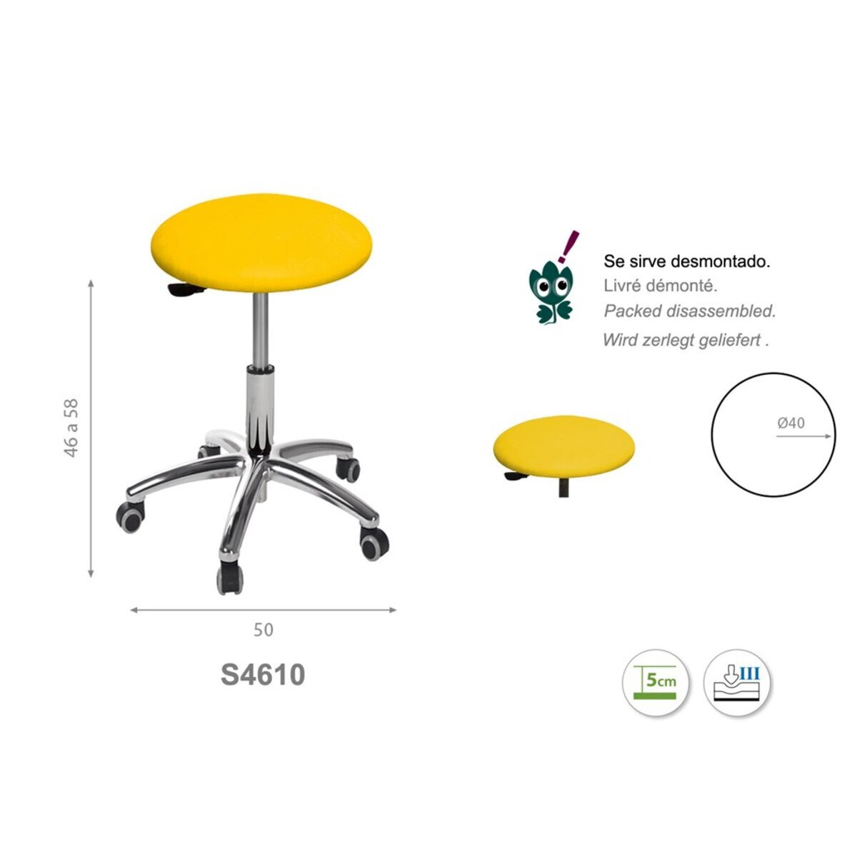 S461030 Tabouret circulaire Ecopostural base aluminium M02