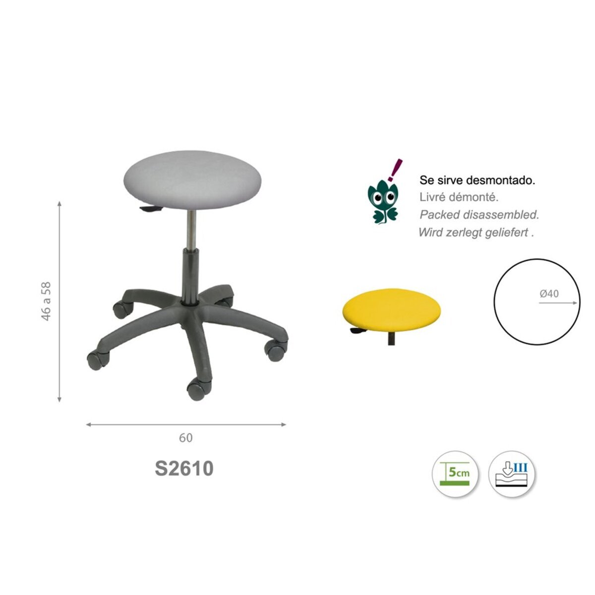 S261030 Tabouret circulaire Ecopostural base noire M02
