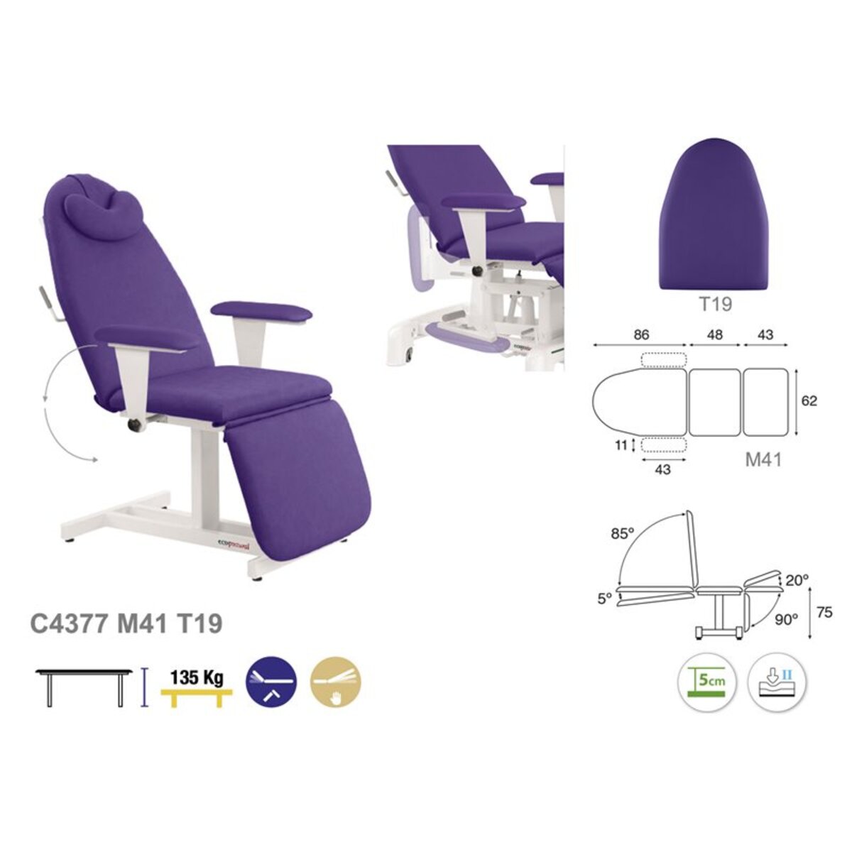 ASCC71F Fauteuil de prelevement fixe en metal blanc T19 62x182 serie C71 M04