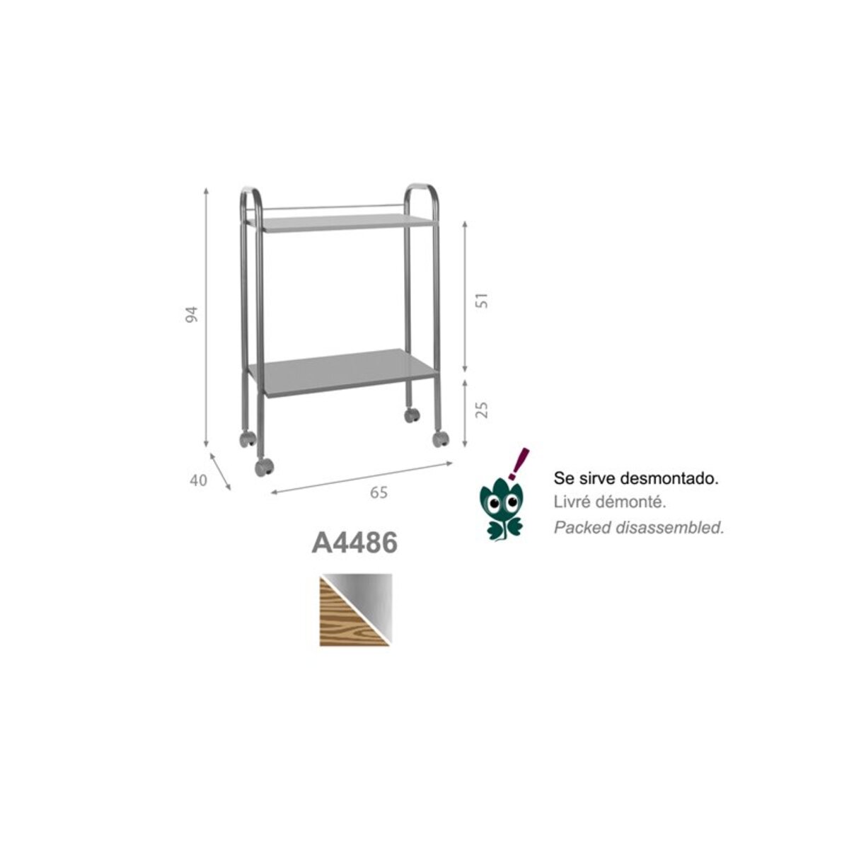 A4486 Guéridon 2 plateaux en métal gris et bois Ecopostural M02