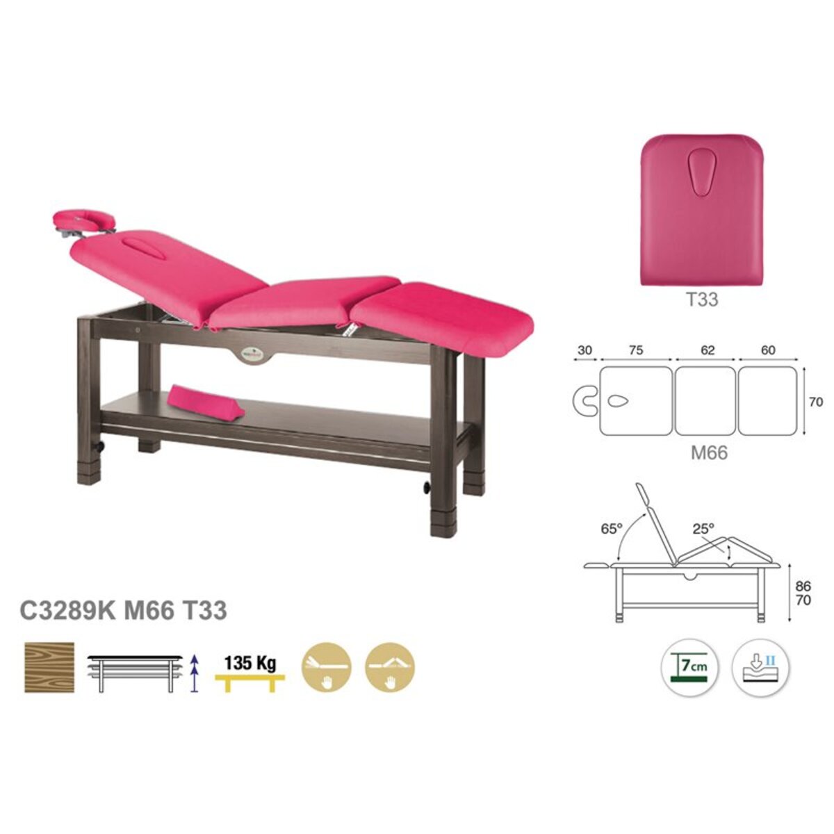 ASC-C32P3 (C3249W,C3269,C3259W,C3279,C3289K) Table d'examen fixe 3 plans avec têtière M03