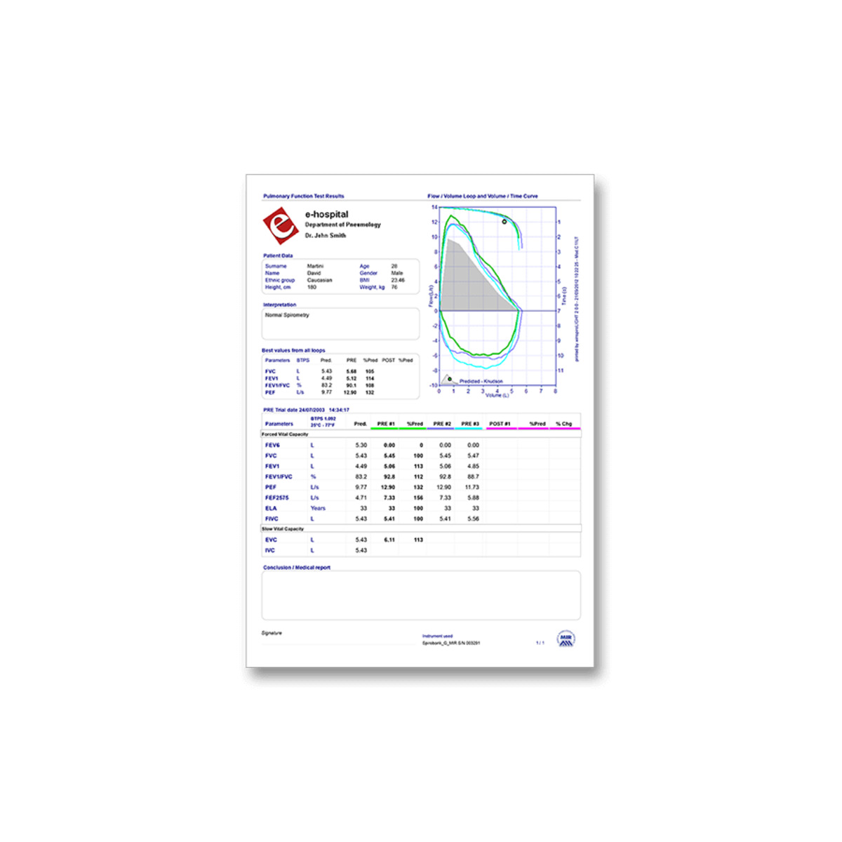 911003 Spiromètre MINISPIR 'Light' connecté, avec Logiciel PC M04