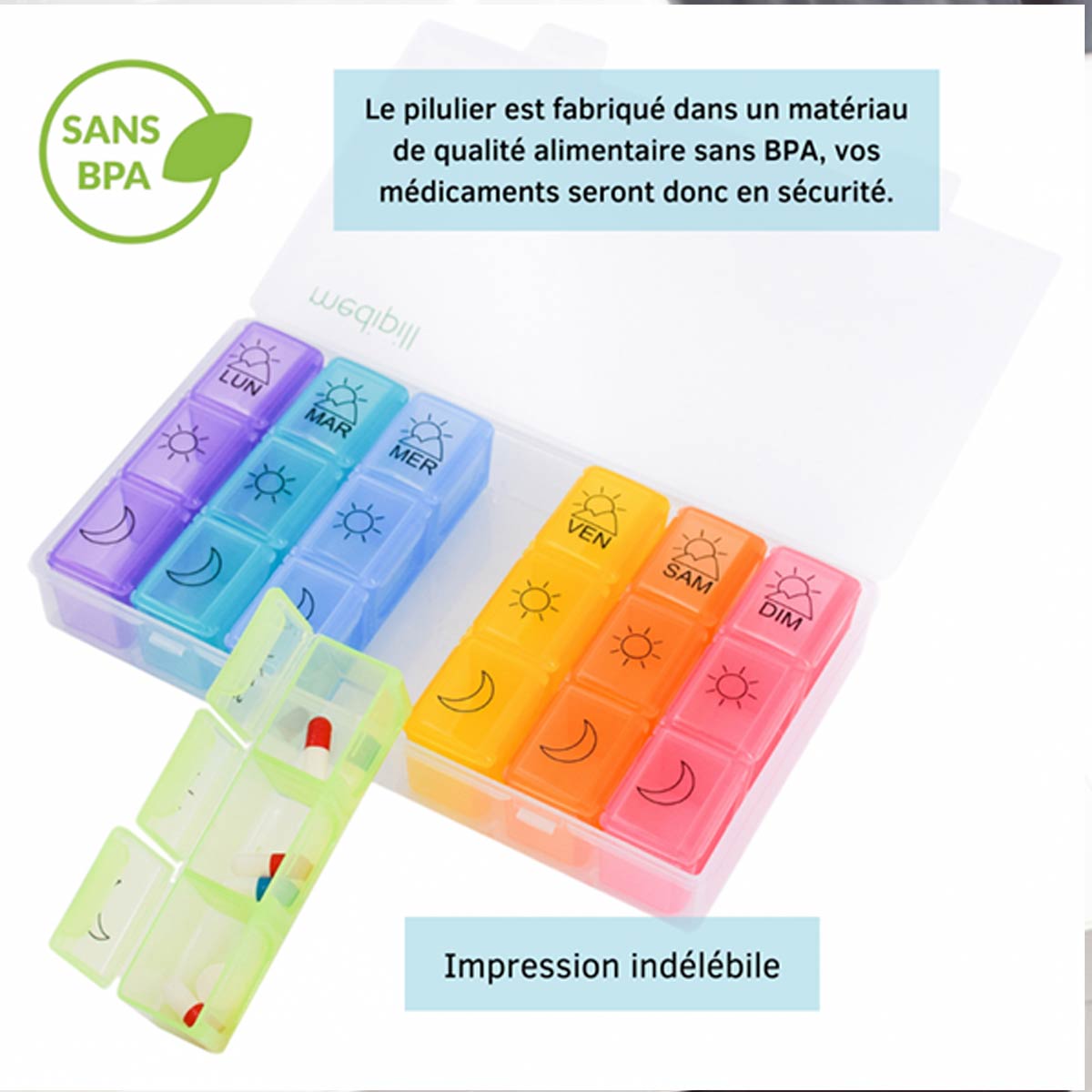 Semainier 7 jours 3 compartiments MED-BOX21 M03