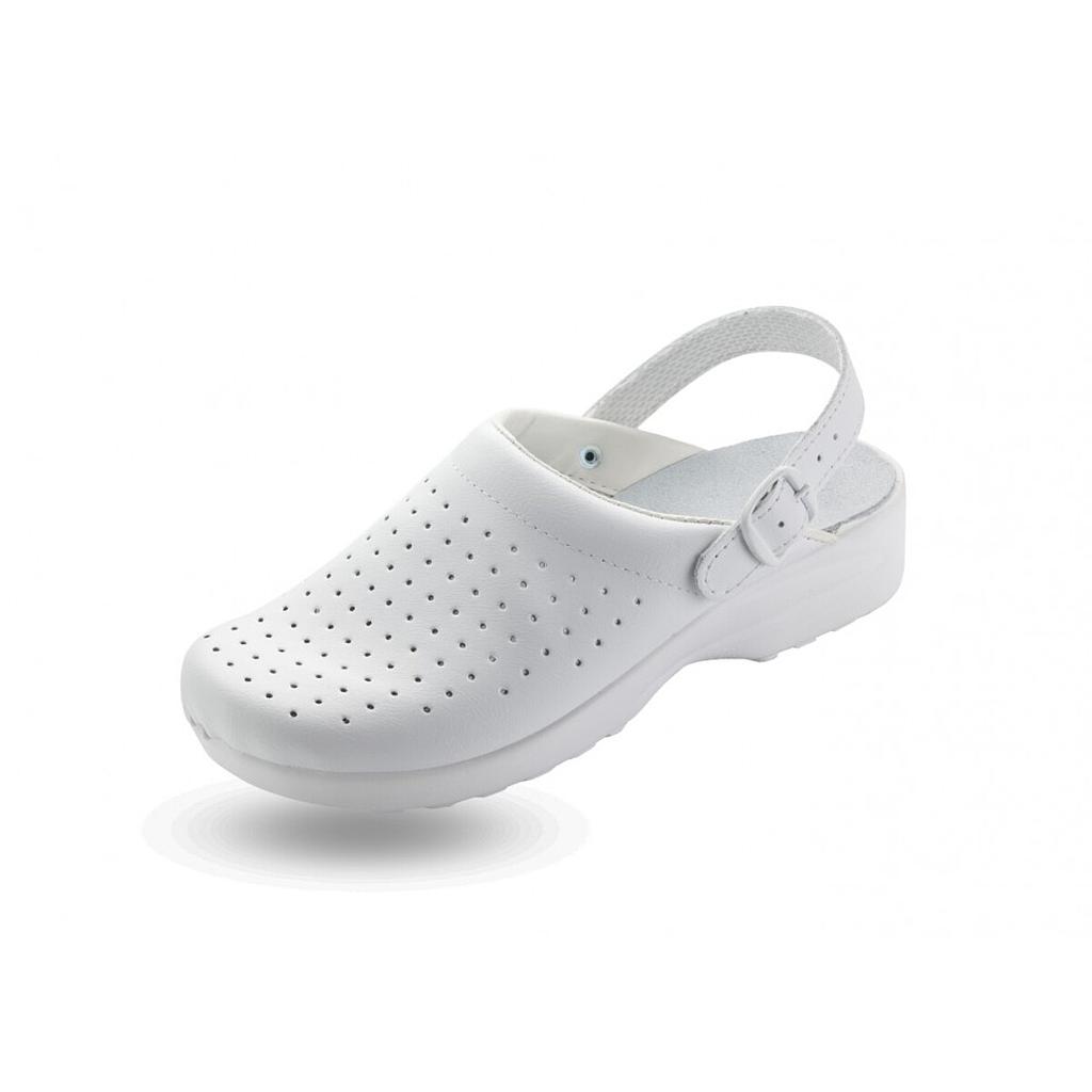 Sabot blanc tissu en cuir perforé