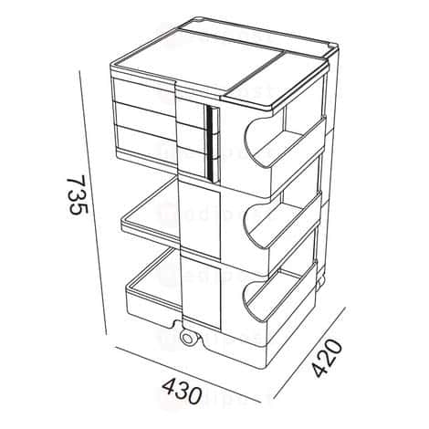 Boby trolley 3 laden 6cm H73cm