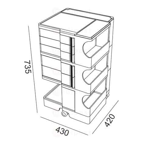 Boby trolley 3 laden 6cm 2 laden 9cm H73cm