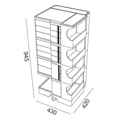 Boby trolley 6 laden 6cm, 2 laden 9cm H94cm