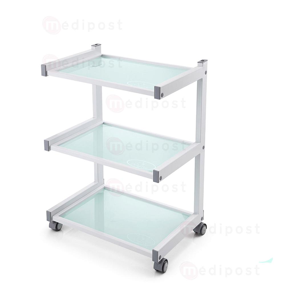 Aria instrument trolley met 3 zwevende glazen planken Mobipost serie