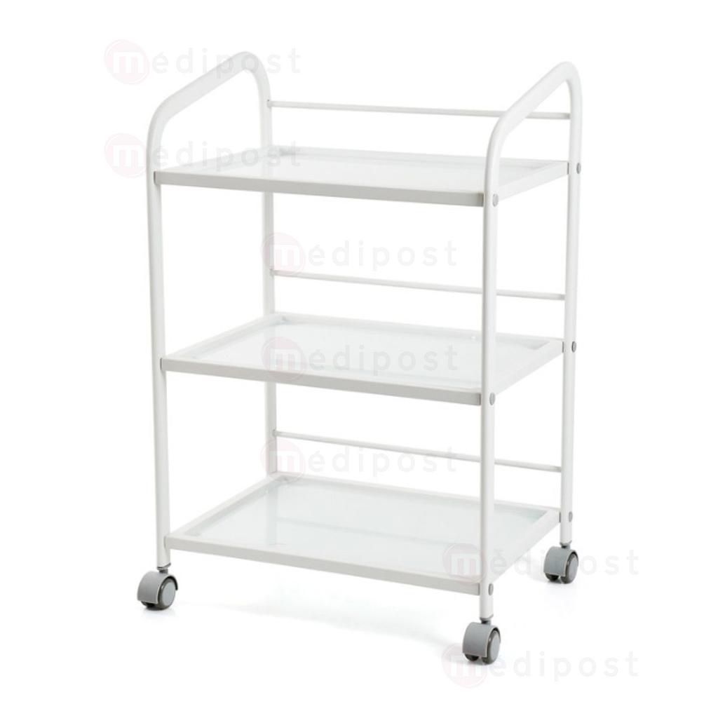 Trio instrument trolley met 3 glazen legplanken Mobipost serie