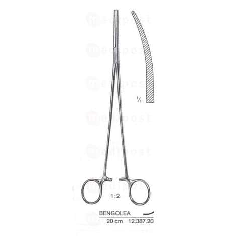 Pince hémostatique de Bengolea courbe 1x2 dents, 20cm